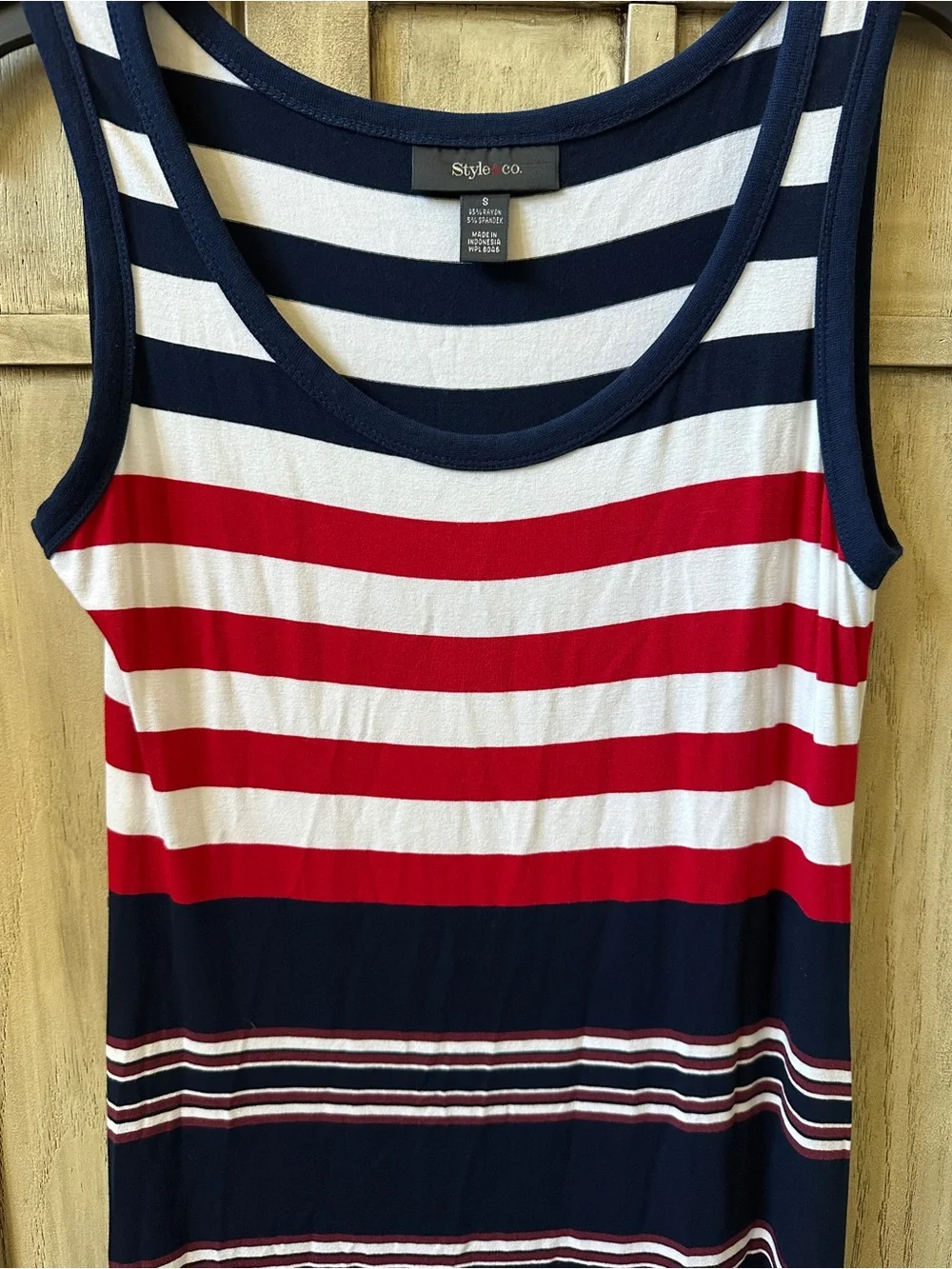 Style & Co Women's Striped Maxi Dress Nautical Patriotic Small S Sleeveless Tank